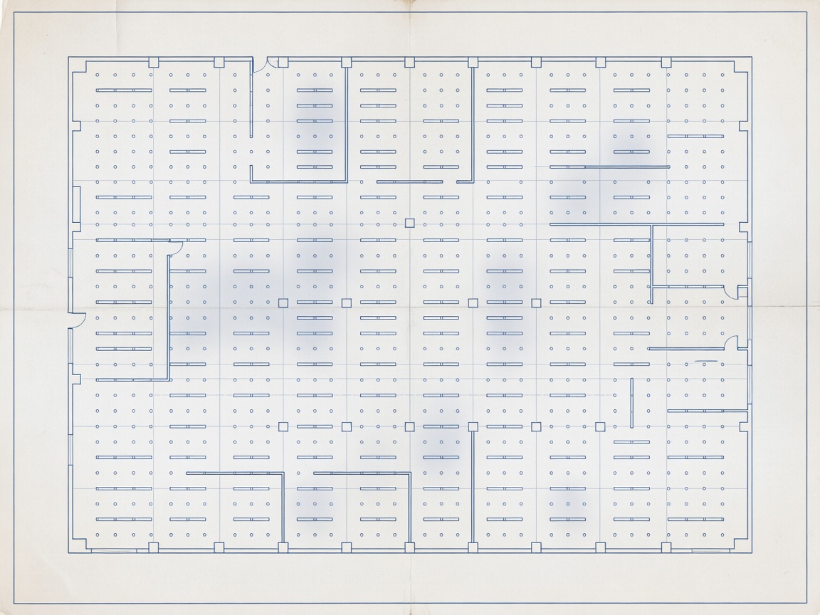 Architectural blueprint showing lux levels and commercial lighting grids
