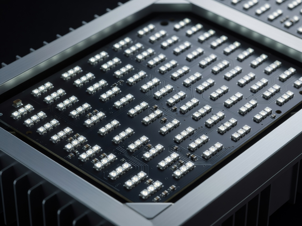 Close up of high CRI LED light modules inside a commercial housing