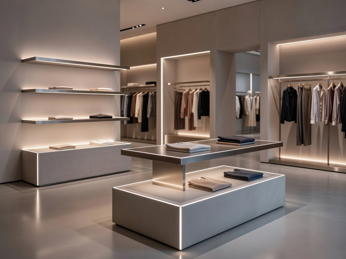 Soft illuminated architectural edges in a modern clothing store